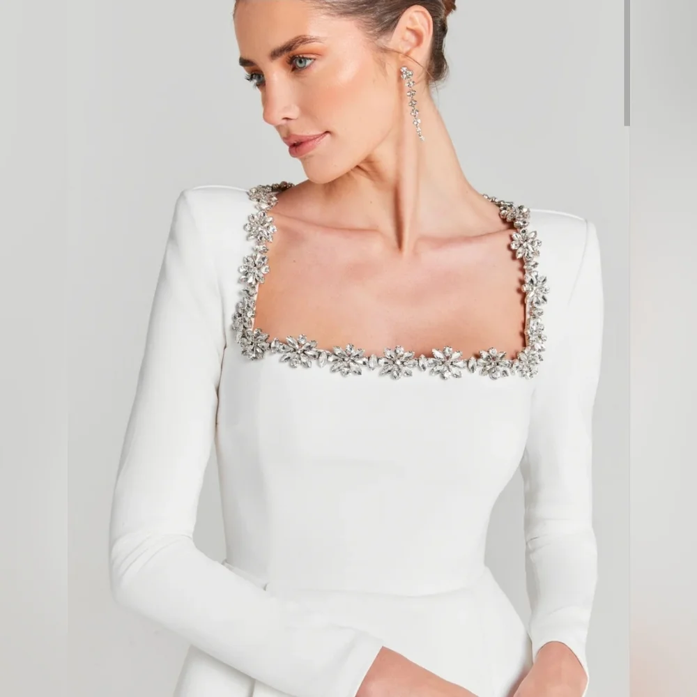 Nadine Merabi  Elegant White Dress with Embellished Neckline Sz XS - Picture 3 of 17